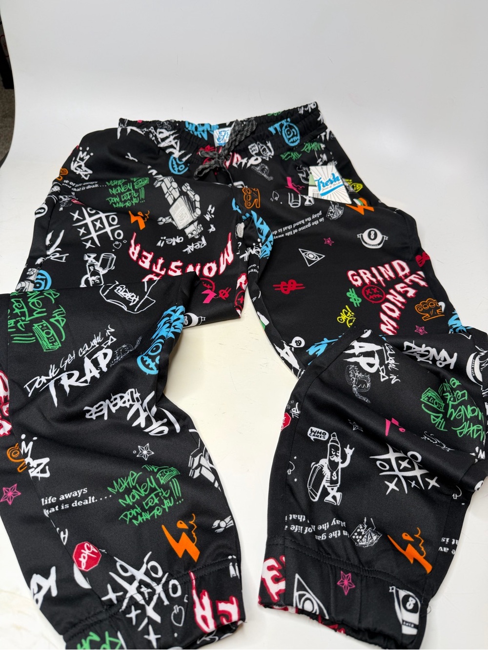 fresh Kids Black Graffiti Print Jogger Pants